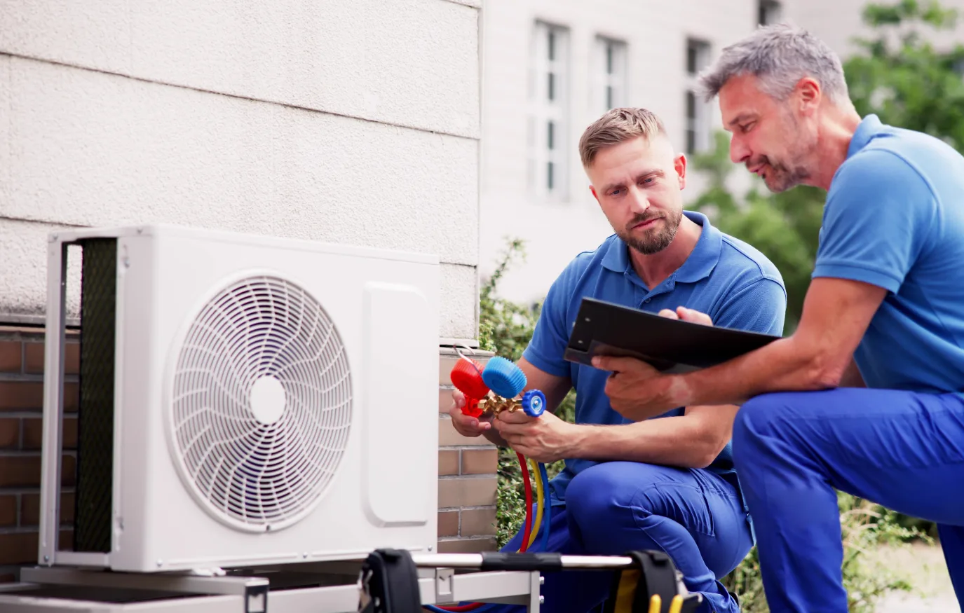 Engineer repairing an air conditioning unit